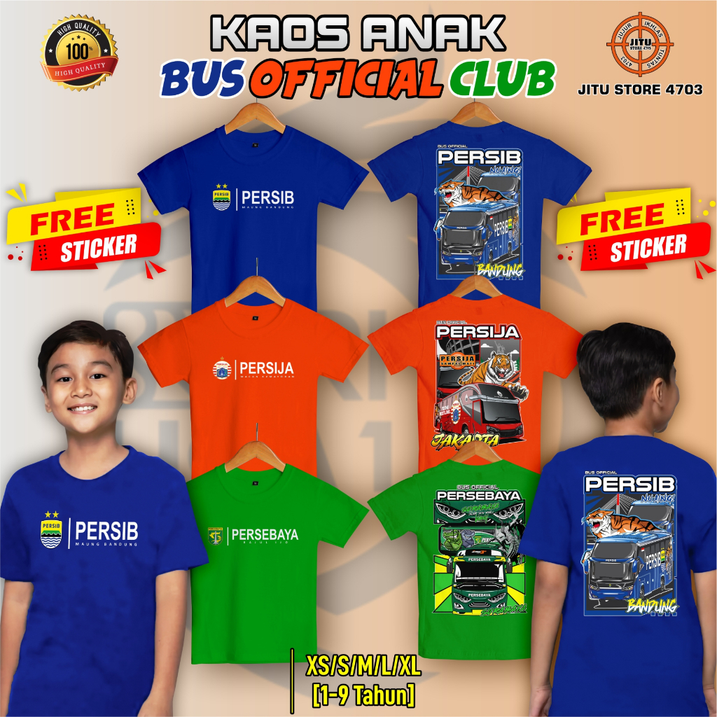 KAOS BUS ANAK TEMA OFFICIAL CLUB BOLA