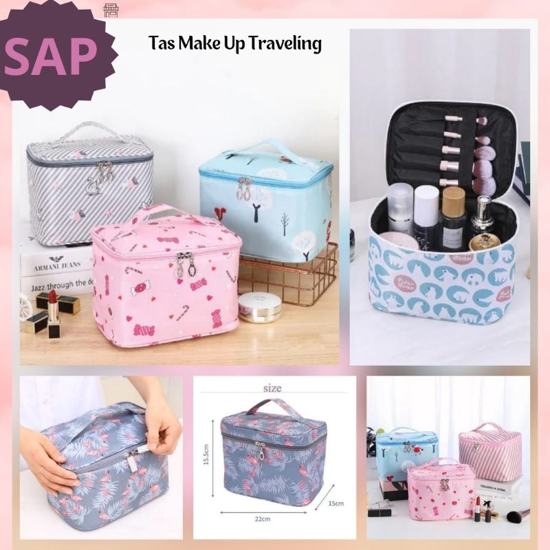 Tas make up kosmetik traveling wanita kosmetik sekat tenteng
