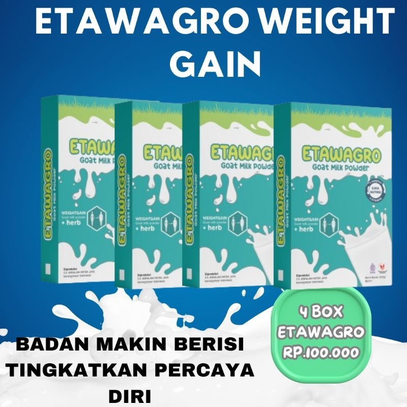 

PAKET 4 BOX ETAWAGRO WEIGHT GAIN susu penggemuk dan peninggi badan BPOM susu tulang sendi susu kambing etaway