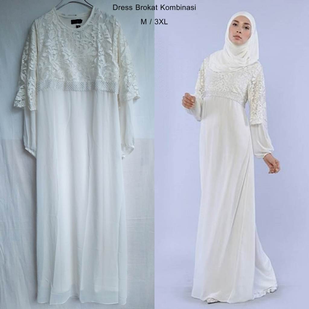 Dress / Gamis / Abaya Muslim Jersey Ceruty Kombinasi Brokat Payet by Kamilaa Itang Yunasz