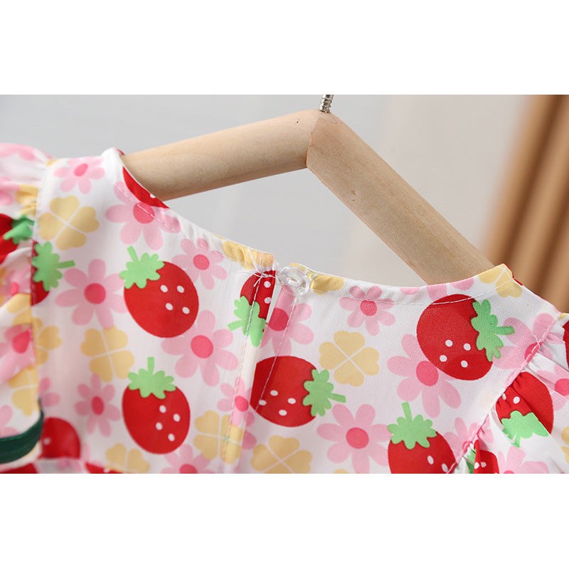 Baju Mini Dress Pantai Fashion Import Anak Perempuan - Motif Ribbon Strawberries