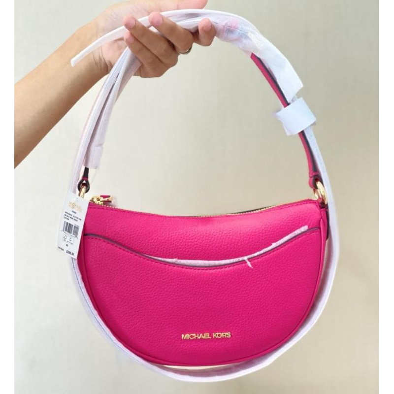 tas mk dover half moon crossbody electric pink original