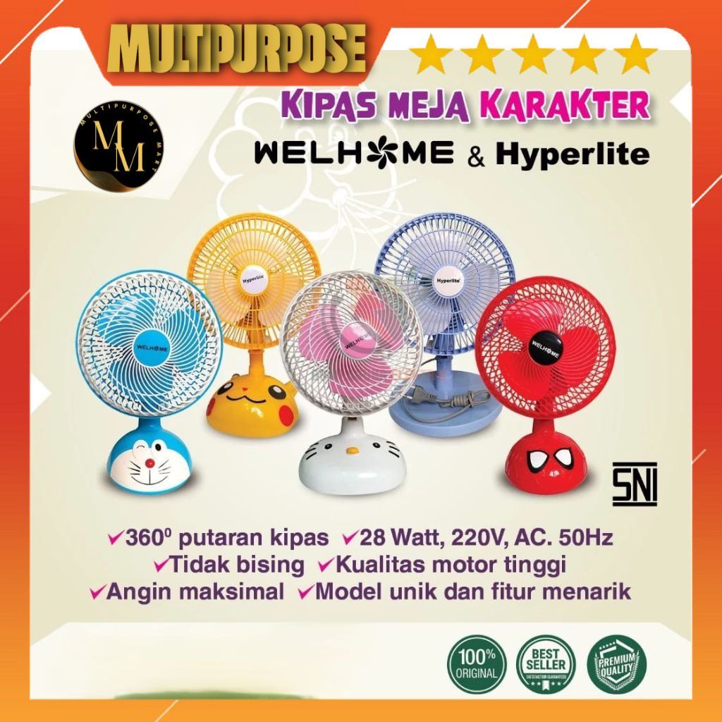 KIPAS KARAKTER / KIPAS LUCU / KIPAS MEJA / KIPAS MINI / KIPAS KARAKTER PORTABLE 10 Inc 2in1 WELHOME