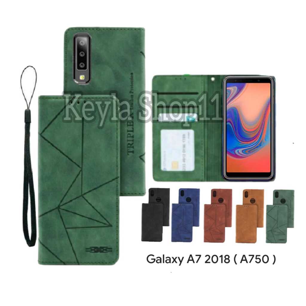 Case Flip Magnet For SAMSUNG GALAXY A7 2018/A750 Flip Cover Leather Premium Dompet Motif Casing HP