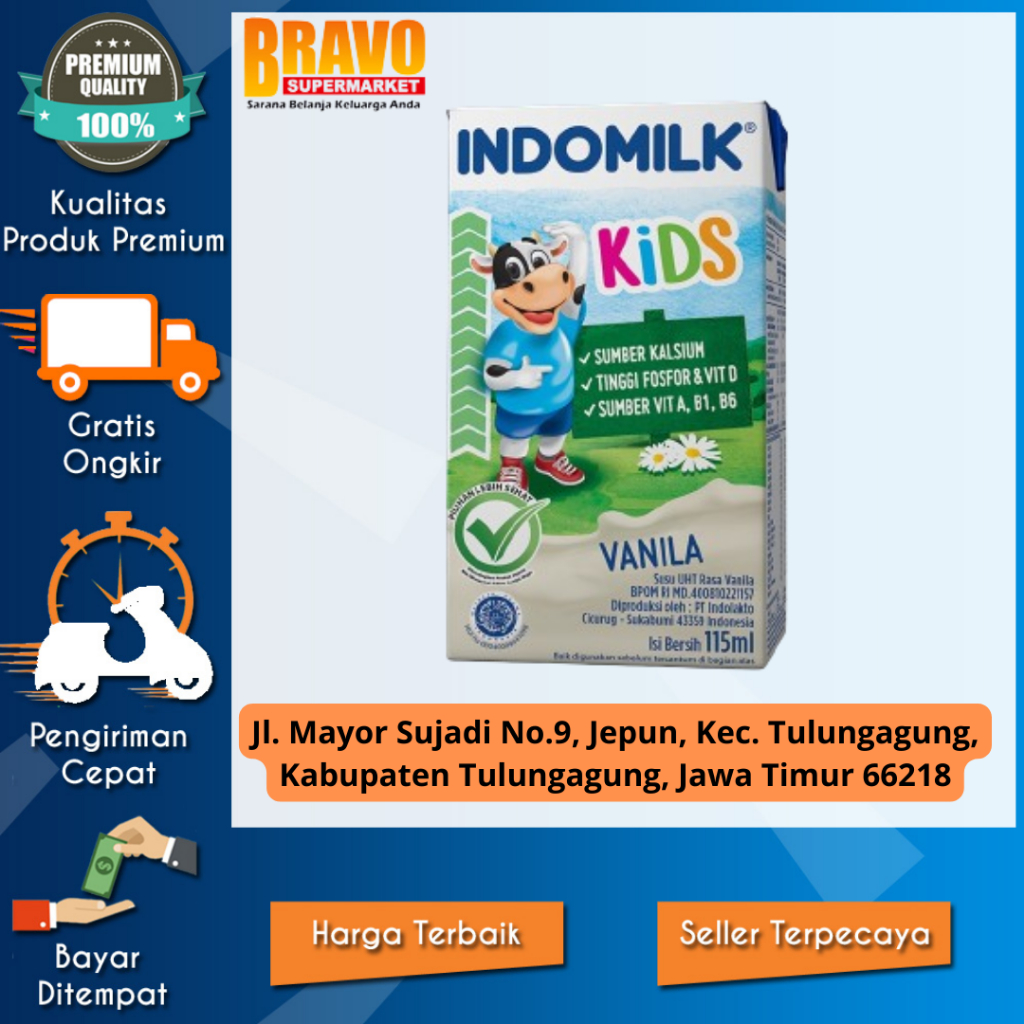 

Bravo Supermarket Tulungagung - Indomilk Kids Vanila UHT 115mL