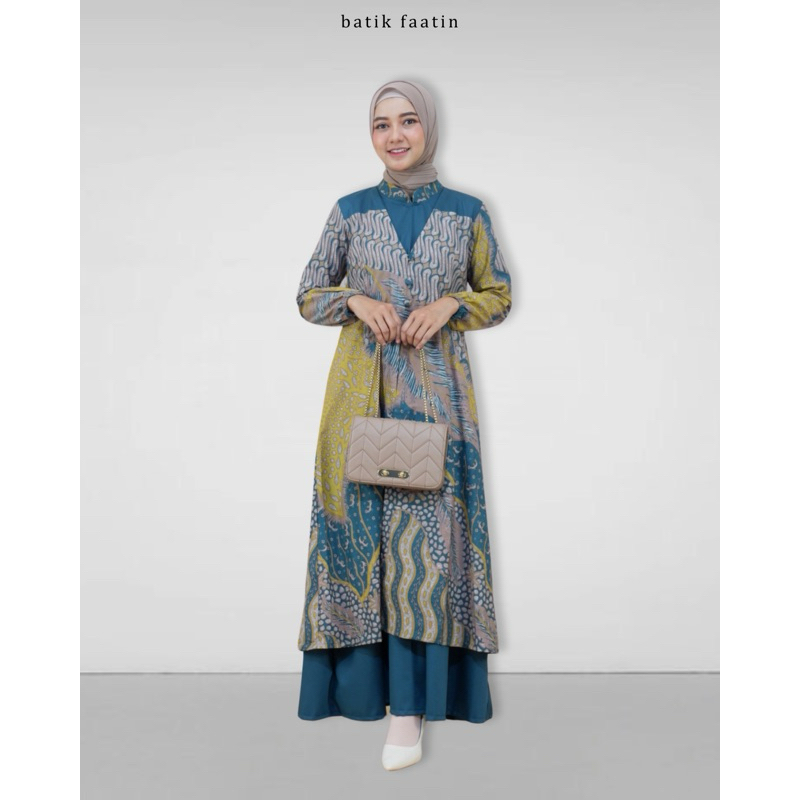 Batik Faatin | Gamis Batik Couple Katun Kombinasi Polos toyobo premium