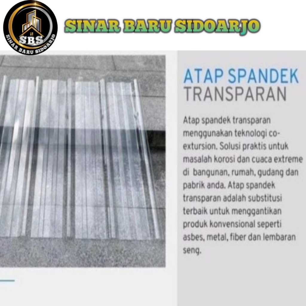 Atap / genteng Spandek Transparan/Spandex Bening 1,1mm PET