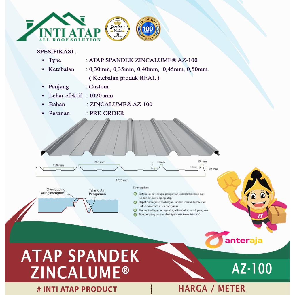 ATAP SPANDEK KOKOH TRIM 1020, ZINCALUME® AZ-100 BLUESCOPE ZACS