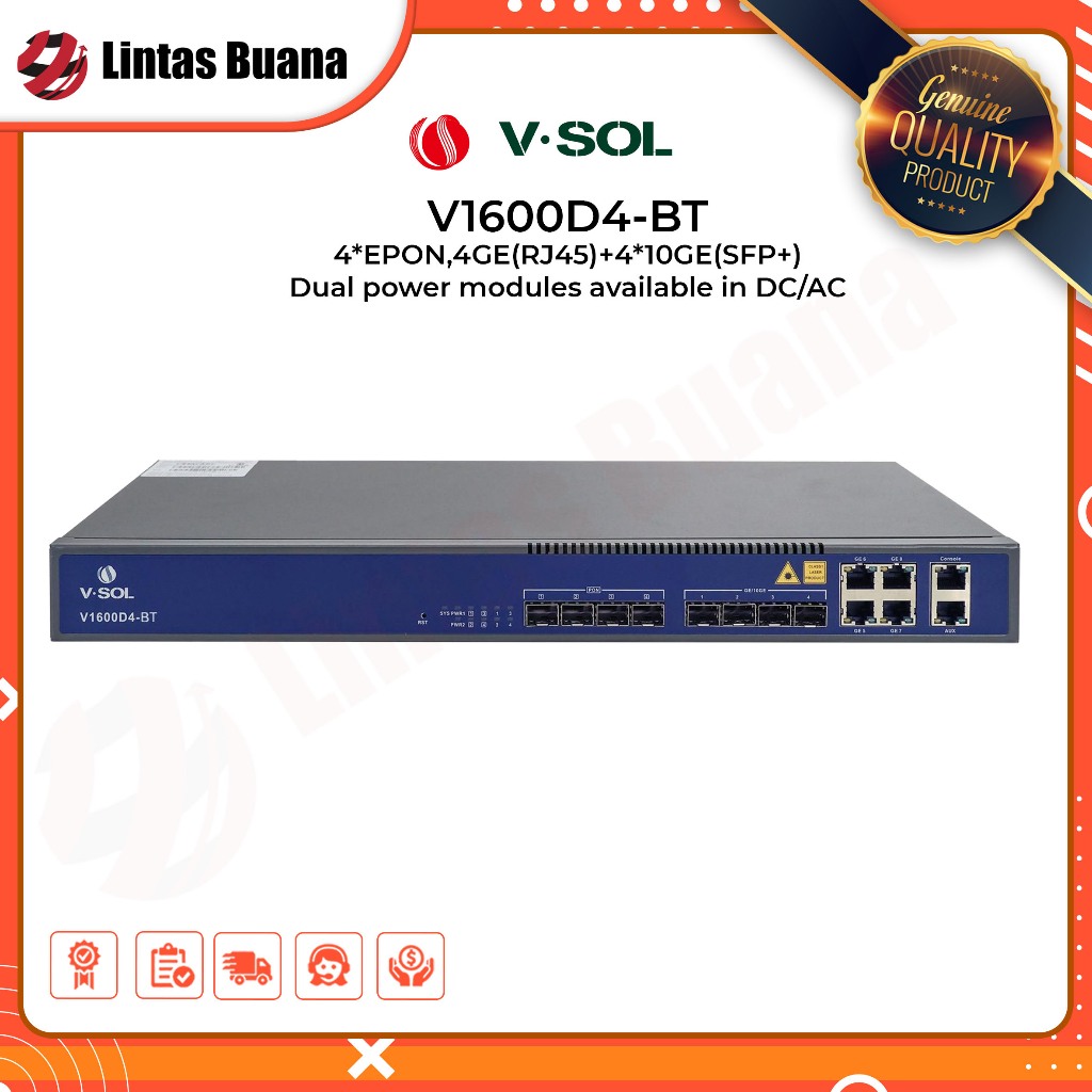 VSOL EPON OLT V1600D4-BT 4 Port EPON OLT Layer 3 AC + DC Battery Module