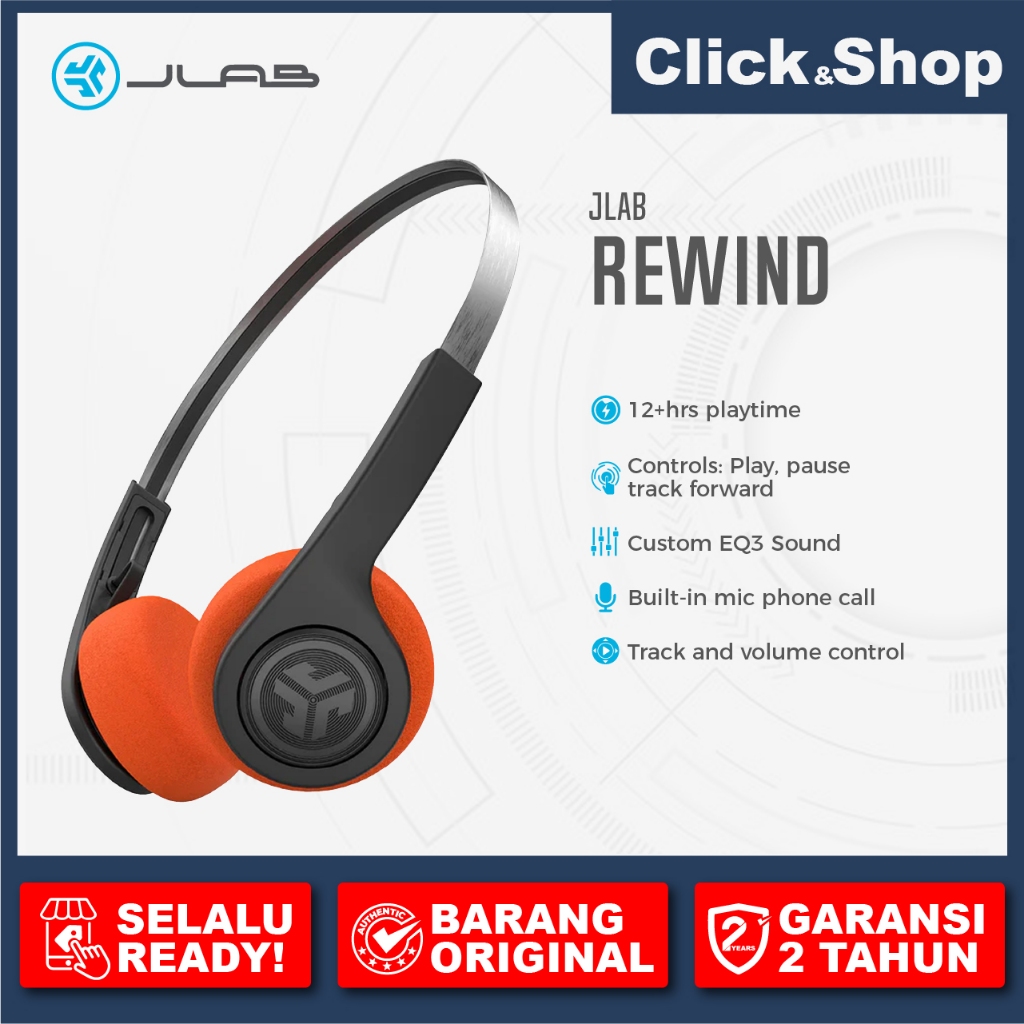 JLab REWIND 2 Audio Retro Headset Headphone Mic Bluetooth Wireless