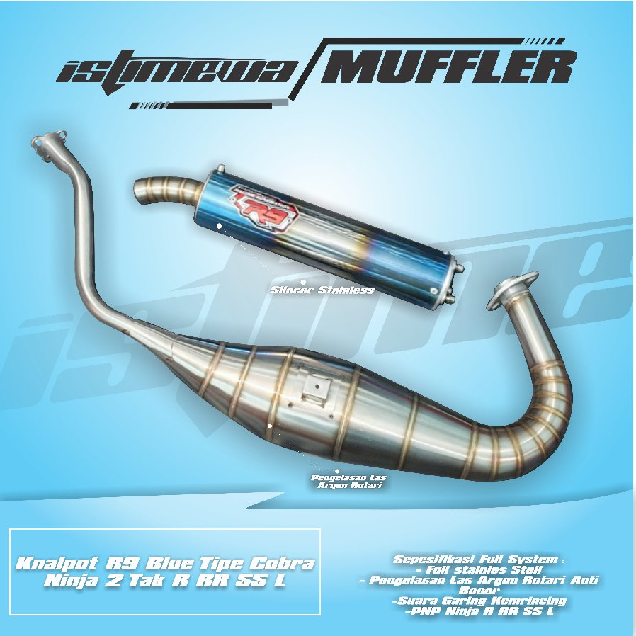 Knalpot R9 Blue Tipe Cobra Stainless Ninja 2 Tak R RR SS L
