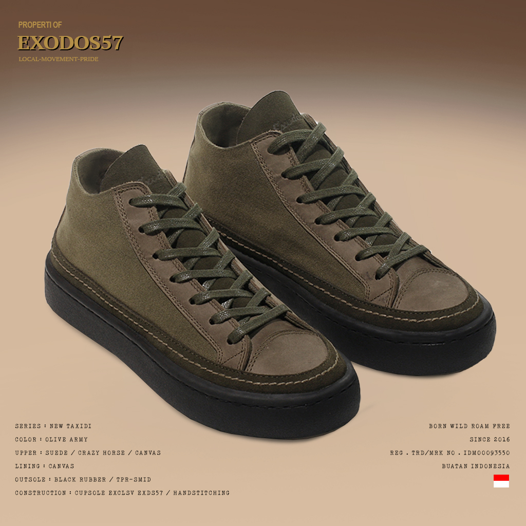 Sepatu Sneakers Kulit Pria Exodos57 - New Taxidi Olive Army