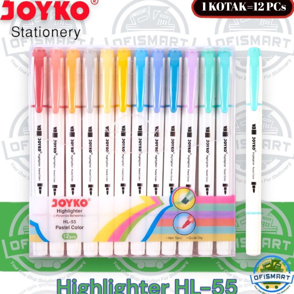 

KODE J47H Joyko Highlighter HL 55 Pastel 12 Warna 1SET12PCs
