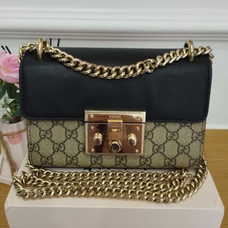 PRELOVED Gucci Padlock Small GG Shoulder Bag Black Beige/ Ebony GG Supreme Canvas (NETT)