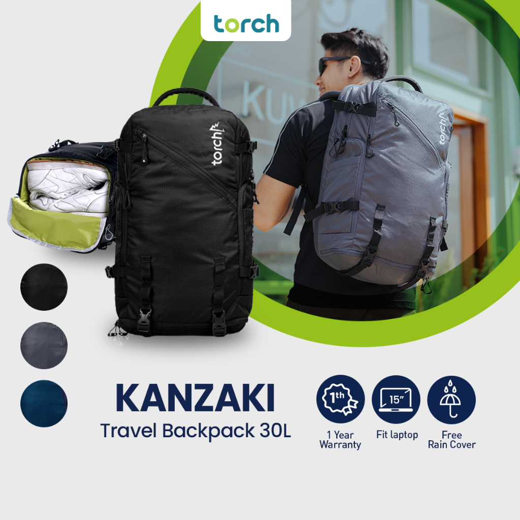 Kenapala.gruis - TORCH Kanzaki Tas Ransel Travelling Laptop Pria Wanita Roll Top 30L Waterproof +
