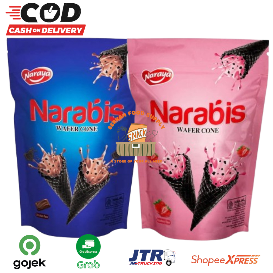 

[ BERKAH ] Naraya Narabis Wafer Cone 80gr Halal Cream Strobery Coklat Chocolate Snack Wafer Dengan Krim Coklat Dan Strobery