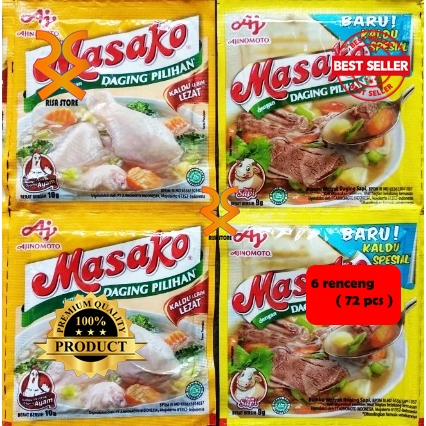 

Masako ayam/ Masako sapi 8,5 gram 6 Renceng 72pcs