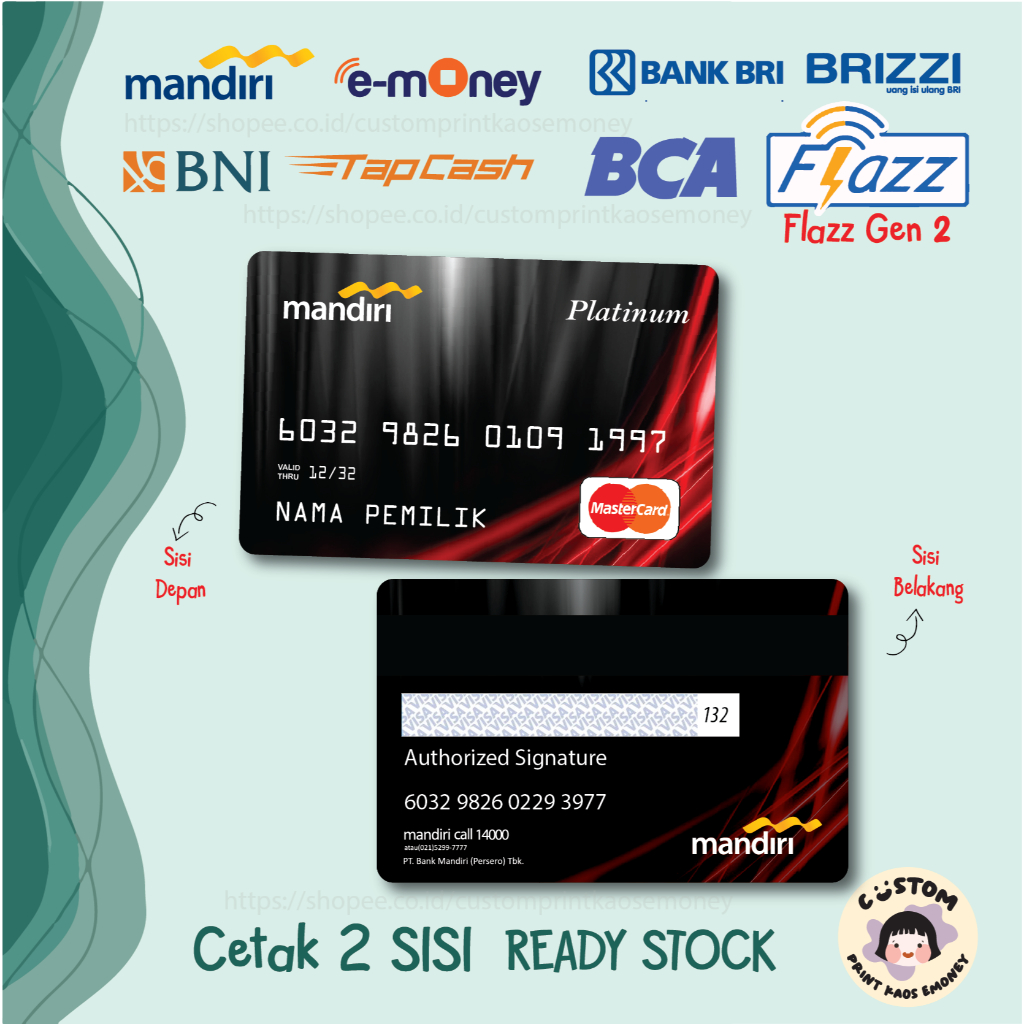 KARTU E MONEY E TOLL KREDIT CARD MASTER CARD MANDIRI EMONEY BNI TAPCASH BRIZZI FLAZZ GEN 2 - 2 SISI