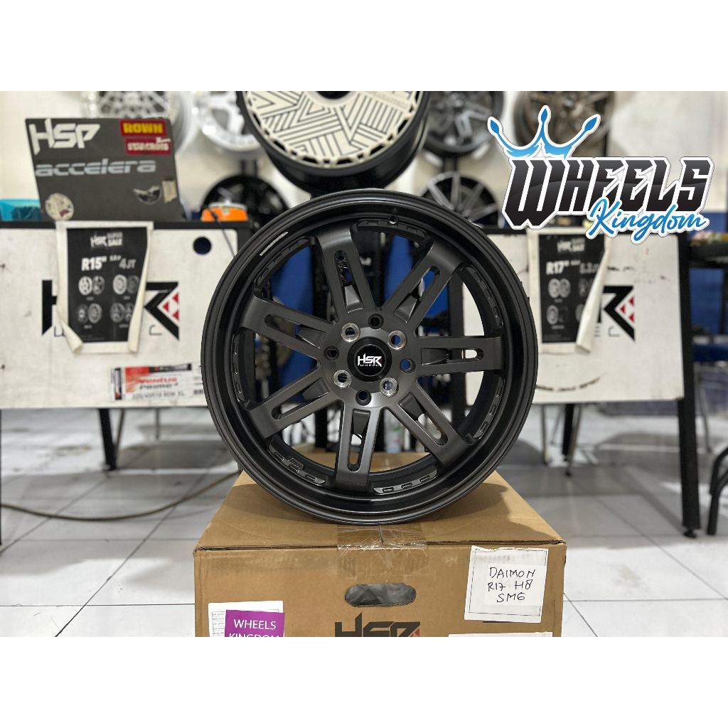 VELG MOBIL R17 HSR DAIMON PCD 4X100 4X114 LEBAR 75 RATA ET 40 WARNA MAT GREY VELG RING 17