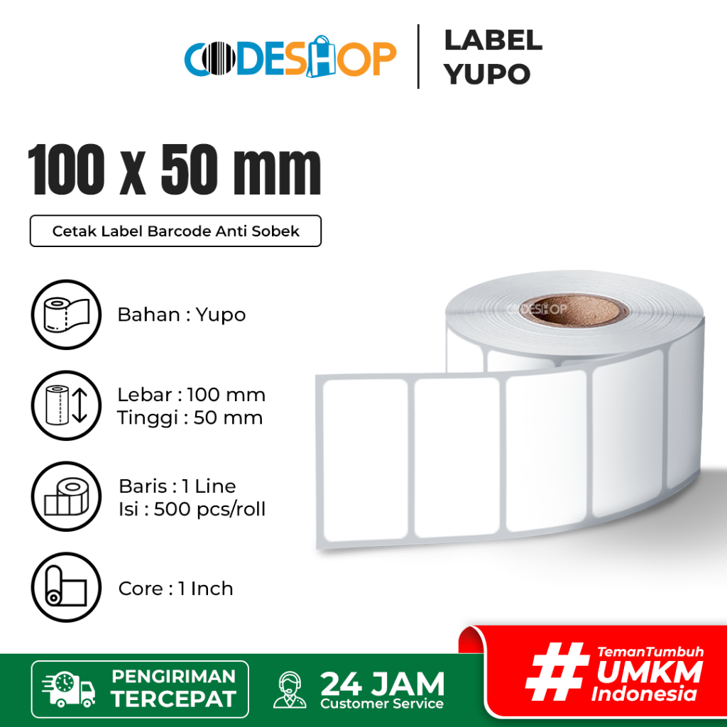 

Codeshop Label YUPO 100 x 50 mm 1 Line 1 inchCore isi 500 Pcs