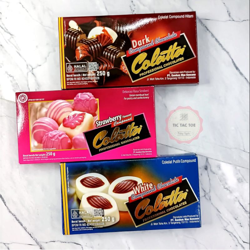 

Coklat colatta 250gr (dark, milk, white, strawberry) DCC