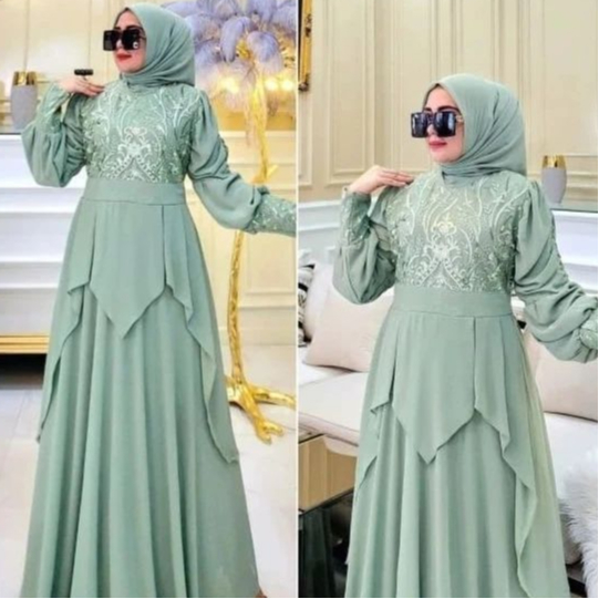 Baju Gamis Wanita Muslim Terbaru 2023 || Dress Brokat Jumbo LD120 || Viorela Gamis Maxi Brukat 2Layer Gamis Pesta Mewah Elegan Dress Kondangan Baju Wanita
