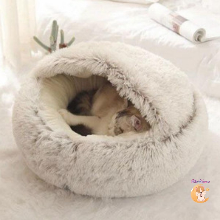 (The Ham's) Tempat Tidur Kucing Hangat dan Nyaman Bentuk Bulat Bertudung Ukuran 50cm x 50cm