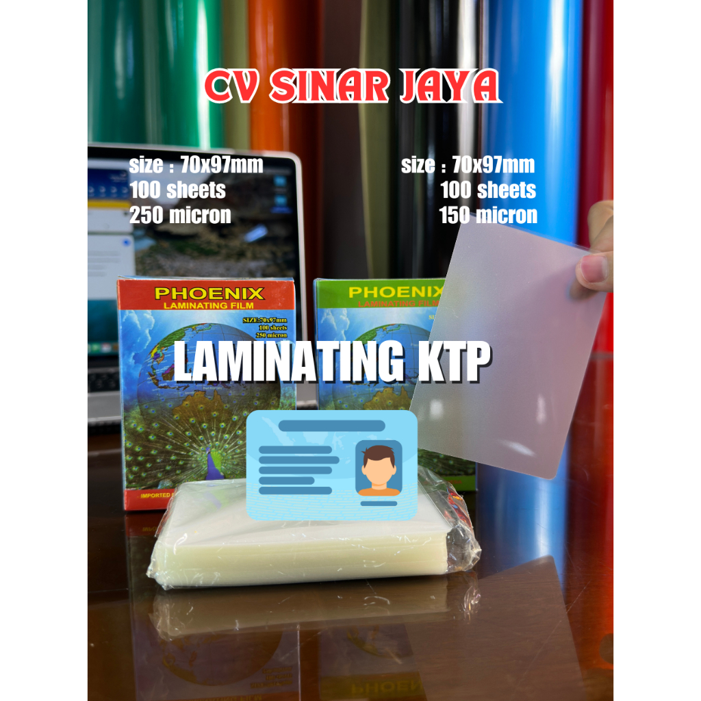 

PLASTIK LAMINATHING/LAMINASI SHEET KTP PHOENIX 125X250 MIC / Untuk Laminating KTP