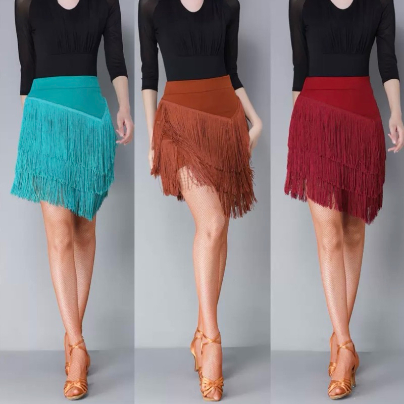 rok rumbai tasel kostum line dance baju dansa salsa women skirt dance SRG