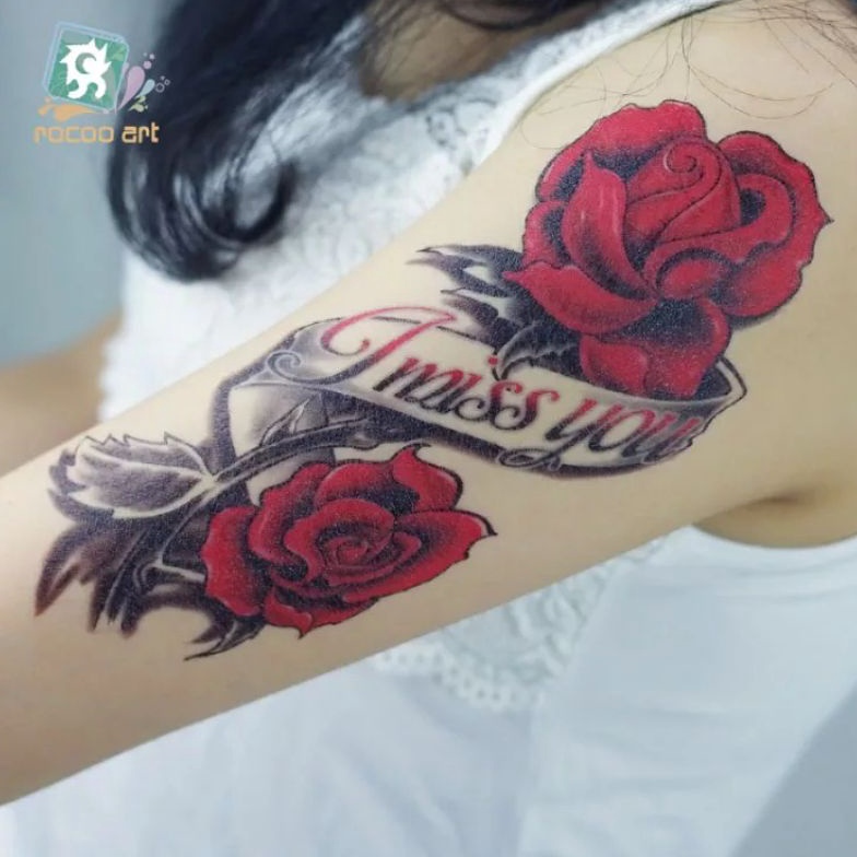 Terlaris QC Seeries MAWAR MERAH DARAH HIJAU TATO TEMPORER Tahan air  tato temporary tattoo bunga maw