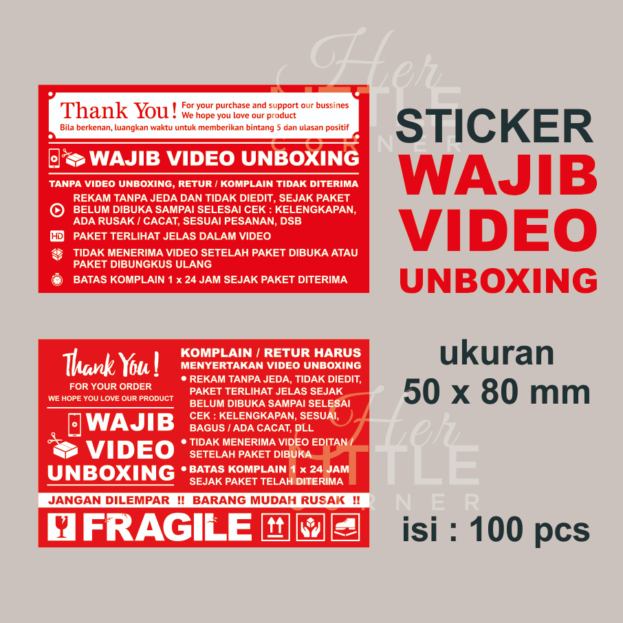 

STICKER VIDEO UNBOXING (isi 100 pcs) size 5 x 8 cm RED