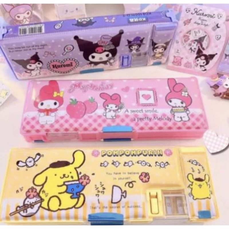 

(Ecer) Tempat Pensil Magnet Kuromi 2 sisi Set Rautan Kalkulator Pencil Case