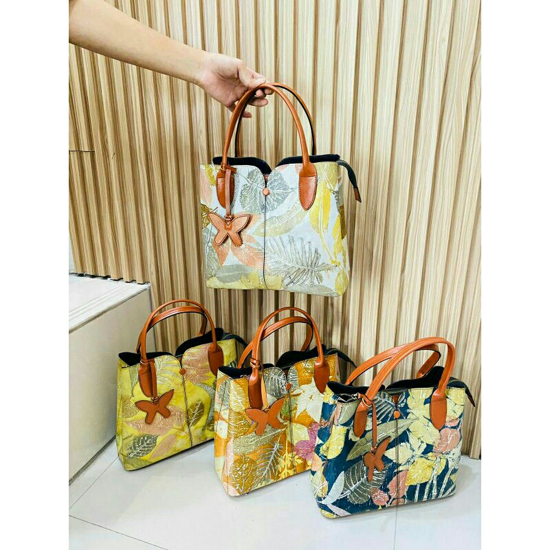 Tas selempang wanita kulit papirut garut size M motif ecoprint full up double tali