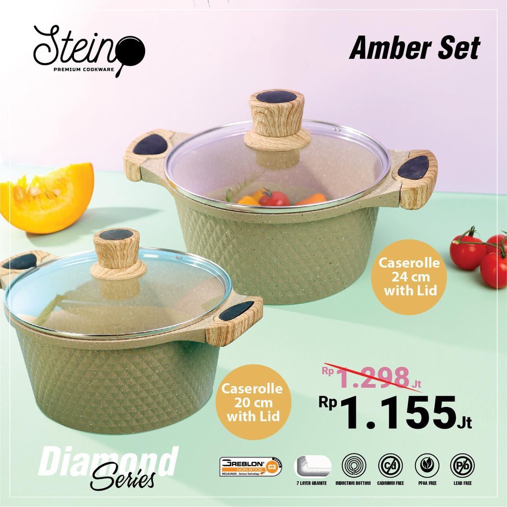 Steincookware Stein Casserole 20cm/24cm Diamond Panci Stein Cookware BATAM
