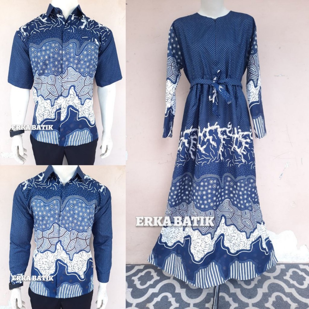 Couple Kemeja Batik Gamis Warna Denim