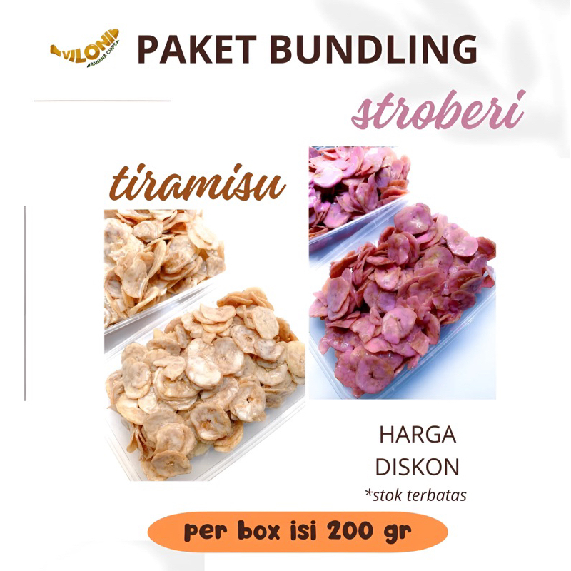 

Paket BUNDLING Keripik pisang lumer Rasa stroberi dan tiramisu