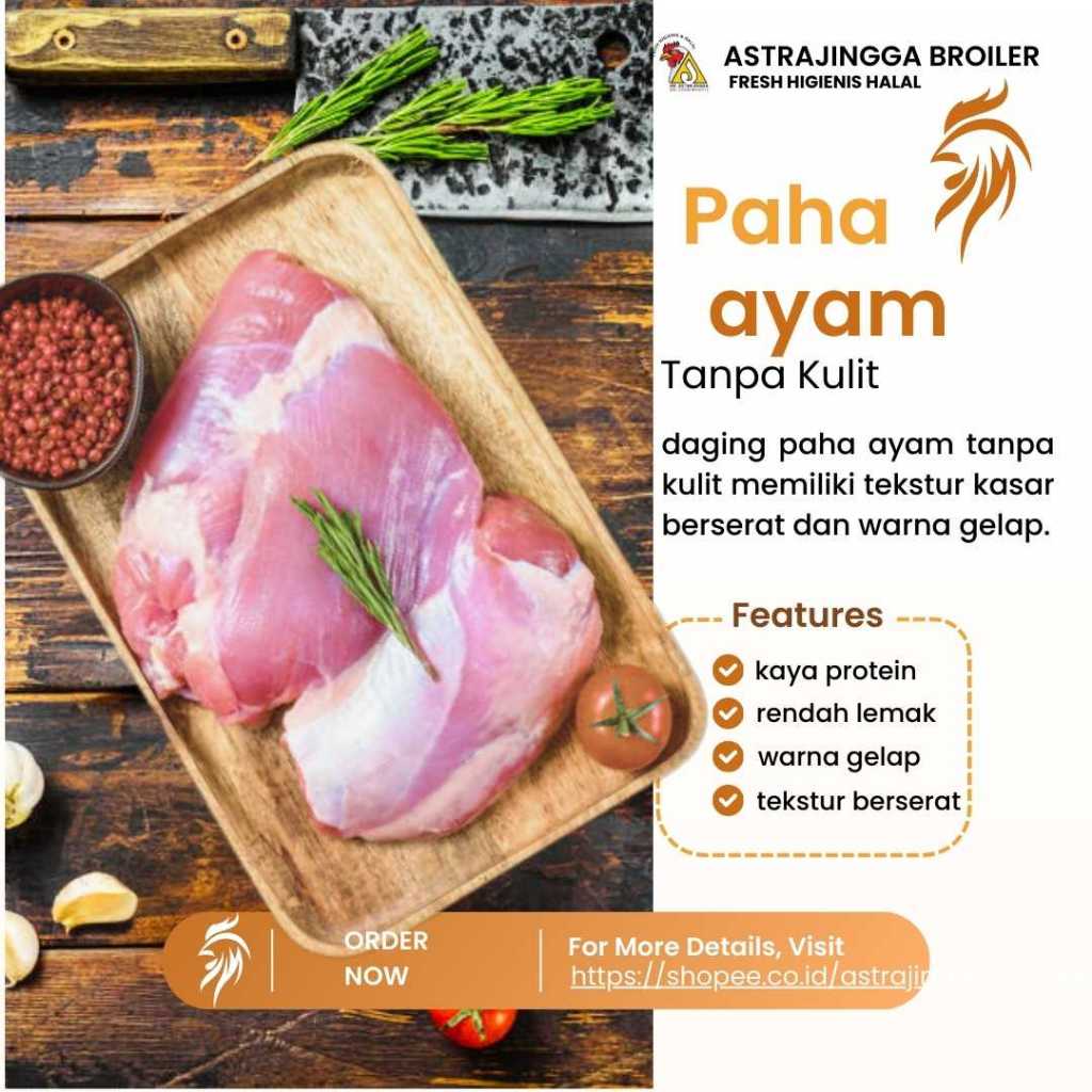 

Daging Ayam Paha Fillet Boneless Tanpa Kulit 1kg astrajingga broiler