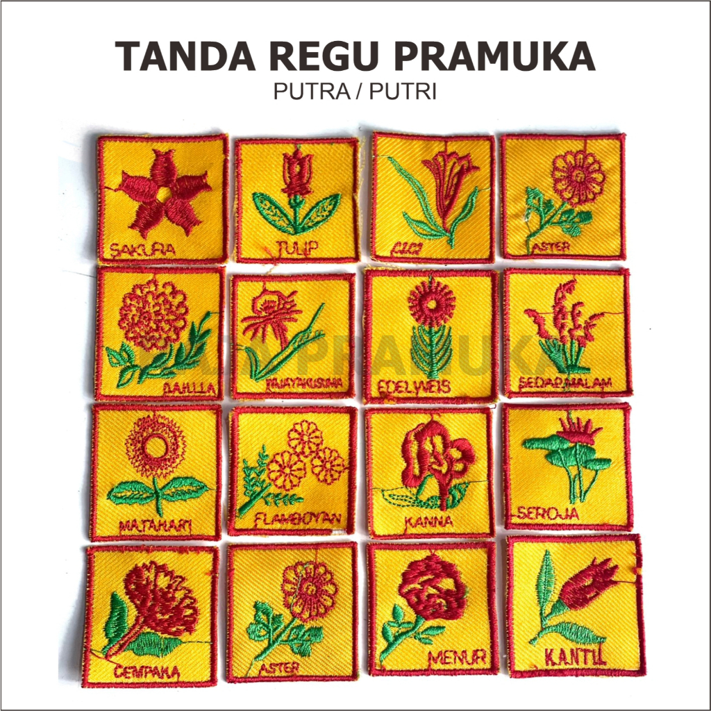 Bet Regu Bed Regu Pramuka Bordir Putra Putri Badge regu Bunga dan hewan Pramuka