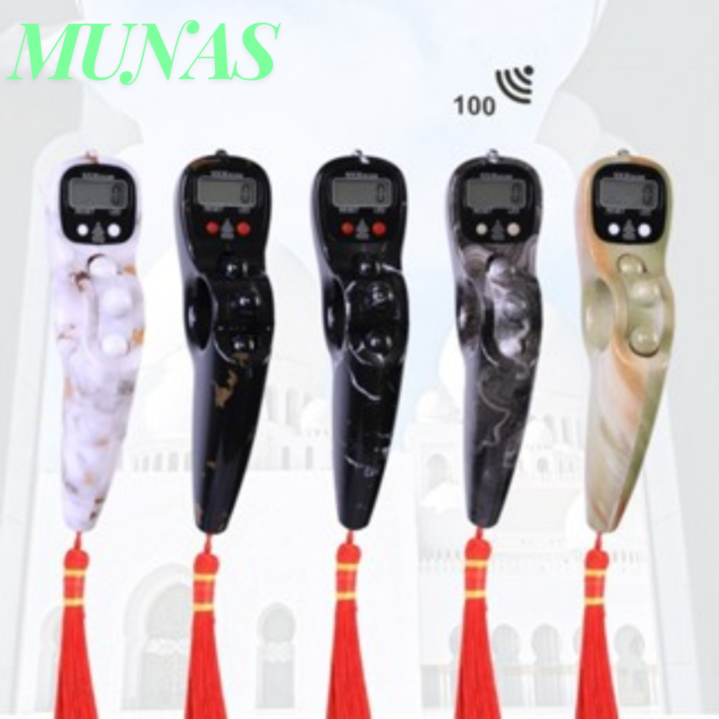 MUNAS Tasbih Digital LED Roling Alarm Bunyi Beep 100 Motif Marmer dan Kayu Tasbih Digital LED Jari B