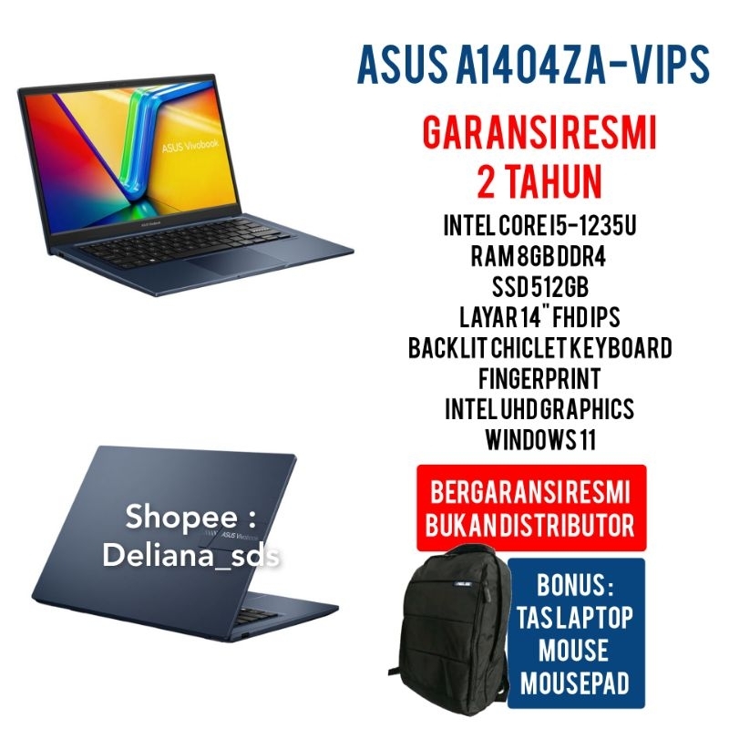 Laptop Asus A1404ZA-VIPS Intel Core i5-1235U 8GB/512GB SSD 14" FHD IPS Garansi Resmi 2 Tahun Laptop Asus A1404ZA I5 1235U 8/512 SSD Laptop Asus i5 Laptop Asus Murah Laptop Asus i5 Murah