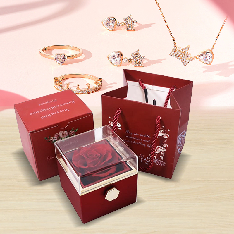 

Rewelry Gift Box/Valentine Promise Ring Box/Box Cincin/ Rose Flower Kotak Hadiah/Kotak Perhiasan Cincin Best Wishes Rose