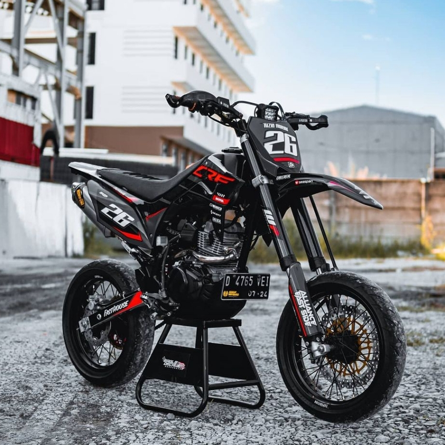 DECAL CRF 150L HITAM ABU ABU MERAH CUSTOM NAMA NOMOR DAN DESAIN