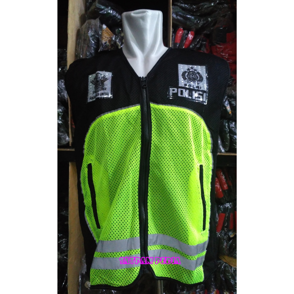 Rompi Jaring Polantas Hitam Hijau - Rompi Jaring Polisi