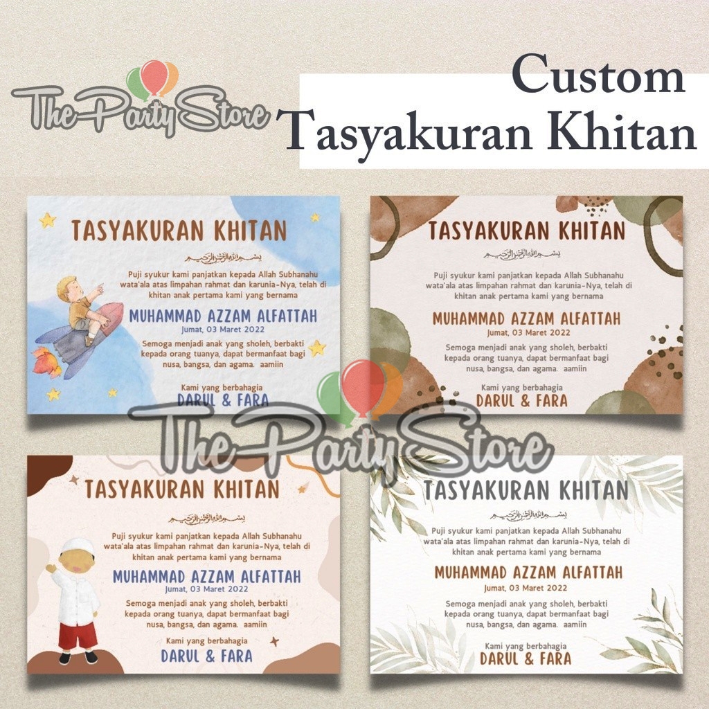 Kartu/Stiker Tasyakuran Khitan, Custom Cetak atau Kartu Tasyakuran Khitan