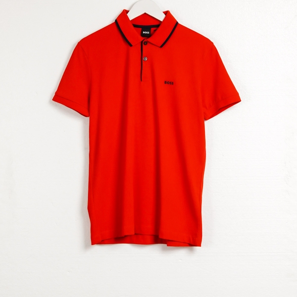 Kaos HUGO BOSS TIPPED COLLAR TEXT NAVY RED POLO 100% ORIGINAL