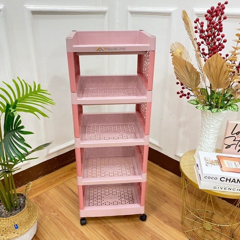 RAK FAWSLINE 5 SUSUN PLASTIK SERBAGUNA + RODA / RAK MULTIFUNGSI / RAK PORTABLE KOKOH ADA RODA