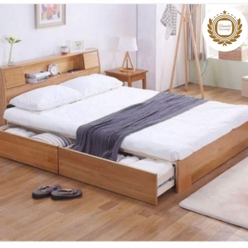 dipan laci minimalis modern, kayu solid, dipan laci kayu solid