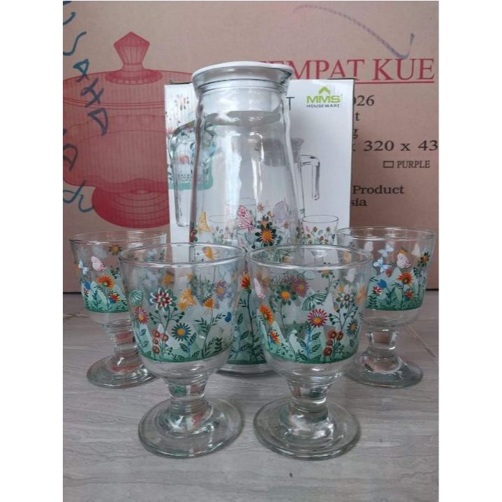 Teko set deluxe kaca teko set gelas kaca
