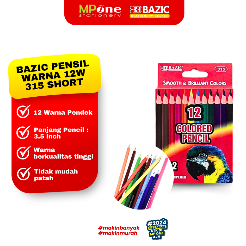 

Bazic Pensil Warna Pendek 12 Warna 315 / Colored Pencil 12w Short Bazic