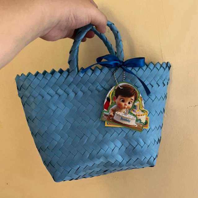 

Tas Anyaman plastik polos embos uk 18x10x18 | warna biru | Ready Stock